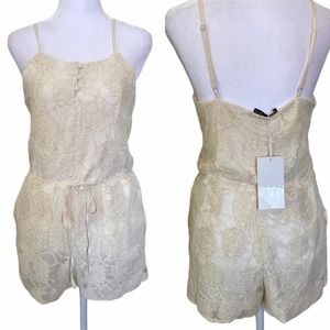 Zara White Lace Spaghetti Strap Romper Size Medium
